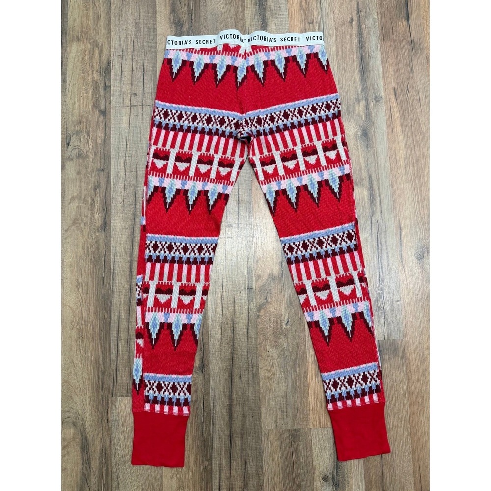 Victoria's Secret Fair Isle Thermal Pajama Leggings Red XS Holiday Lounge - Picture 4 of 8